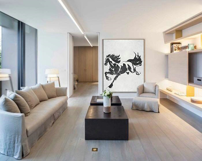 Acrylic Painting Canvas Art,Black And White Minimal Painting On Canvas - Extra Large Artwork
